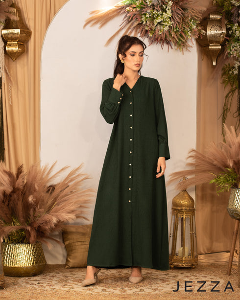 Textured Long Dress with V-Neckline 62951